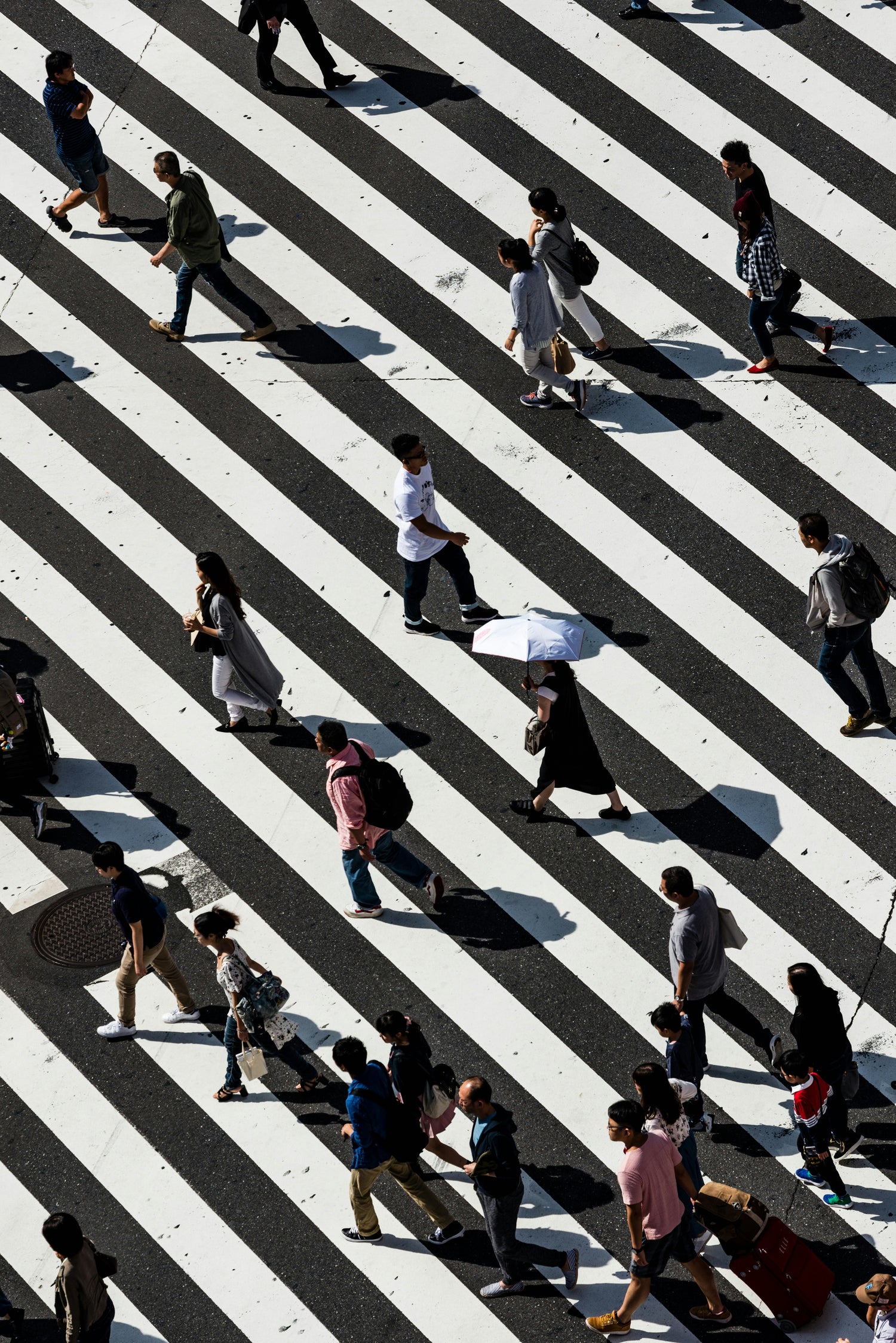 Bird perspective of people walking