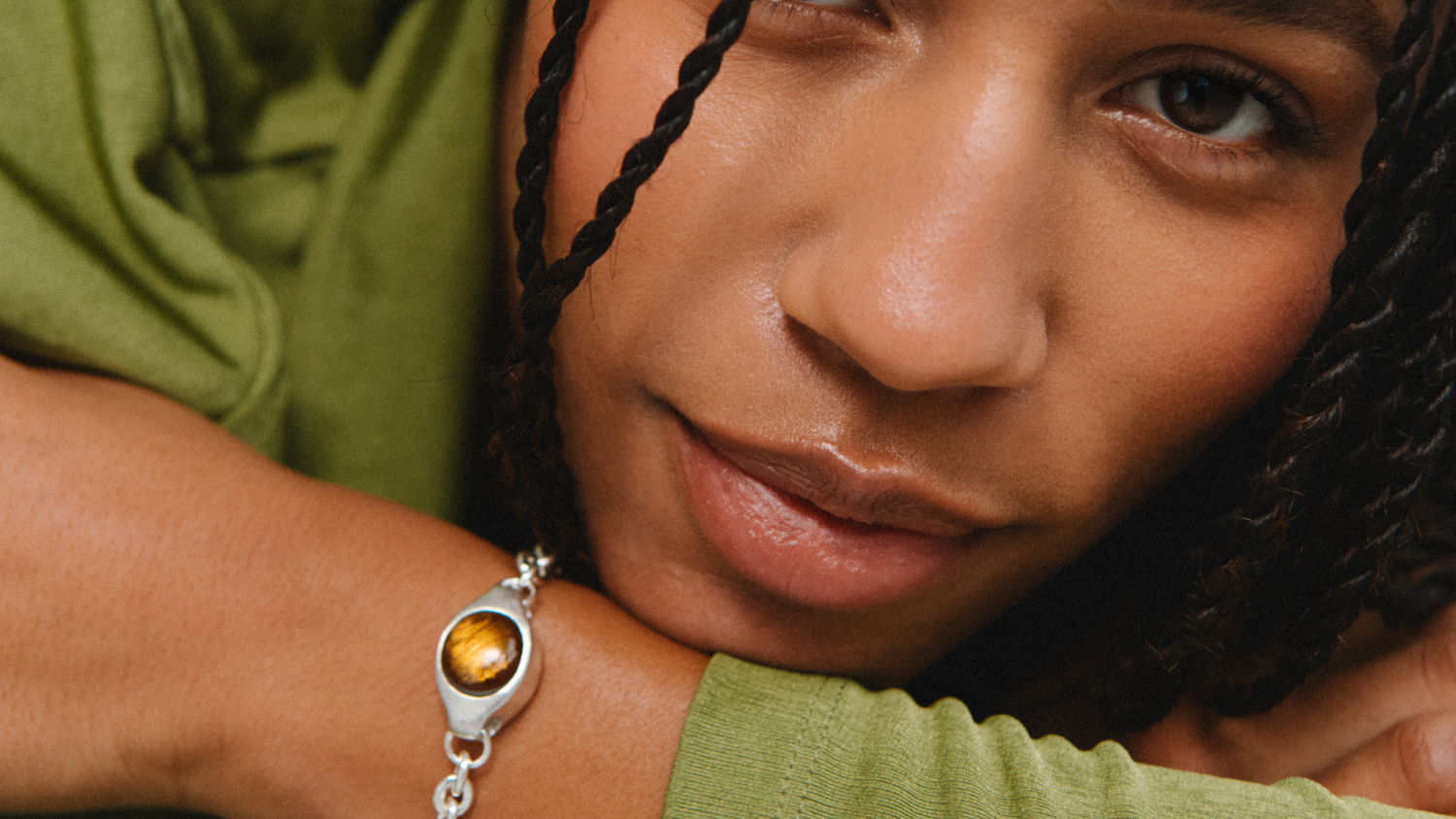 Model wearing Signet bracelet