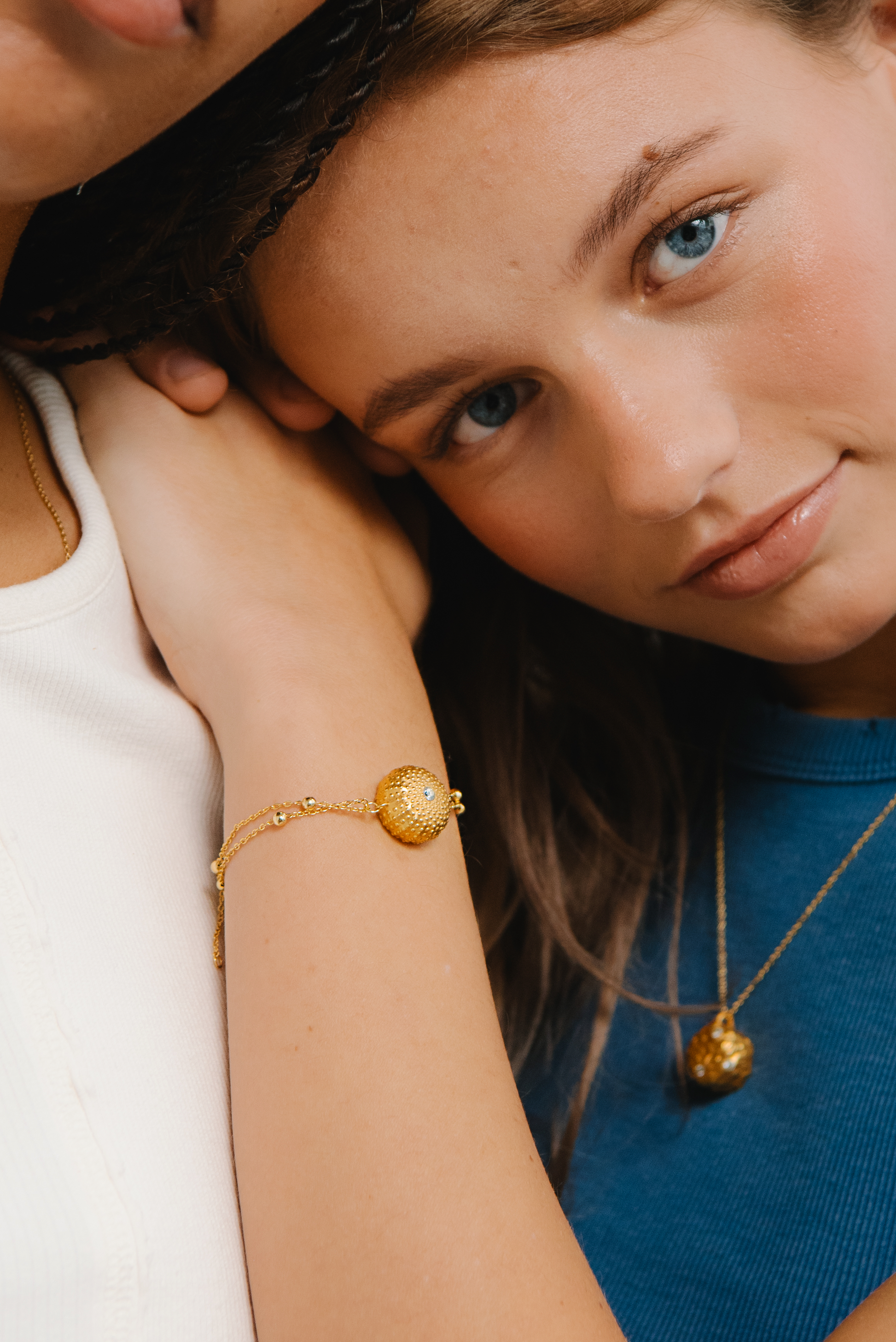 Sea urchin bracelet worn by model