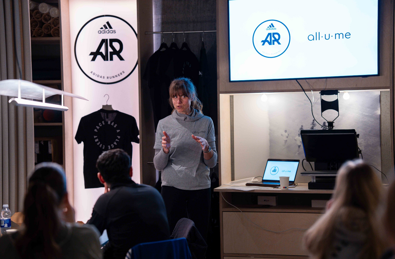 Founder Dorte speaking at the adidas Runners event